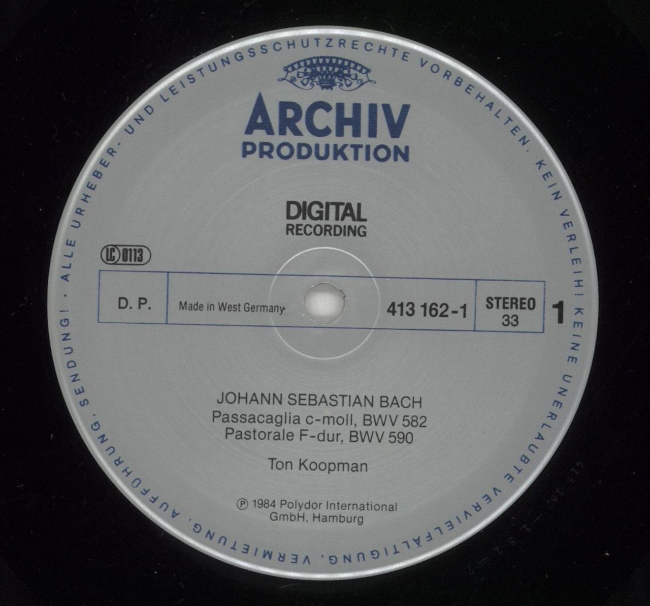Johann Sebastian Bach Organ Works - Passacaglia BWV 582 / Pastorale BWV 590 / Canzona BWV 588 / Allabreve BWV 589 German Vinyl LP
