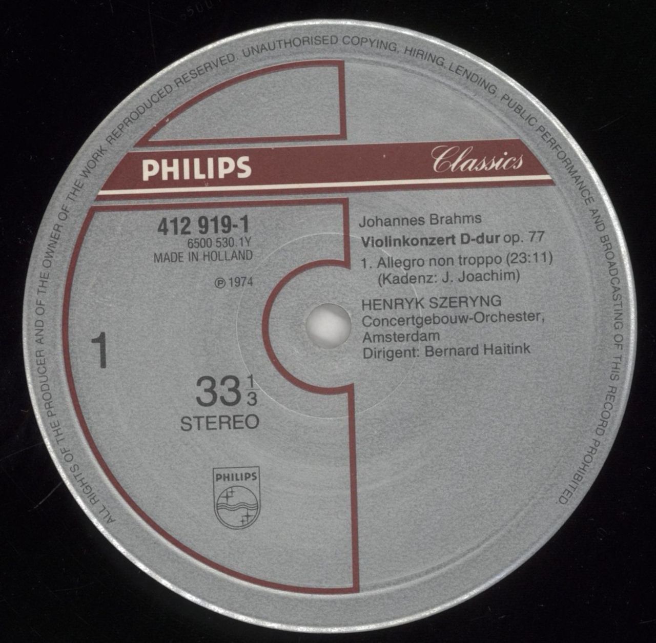 Johannes Brahms Brahms: Violin Concerto Dutch Vinyl LP