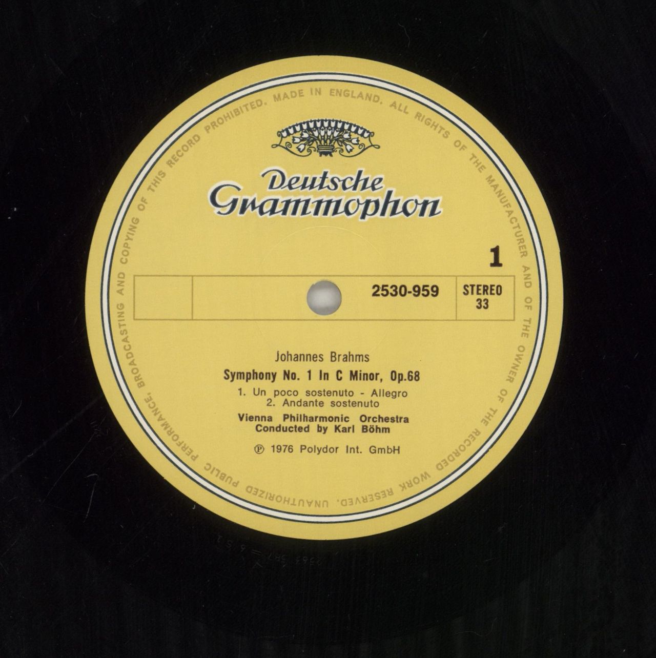 Johannes Brahms Symphony No. 1 In C Minor, Op. 68 UK Vinyl LP