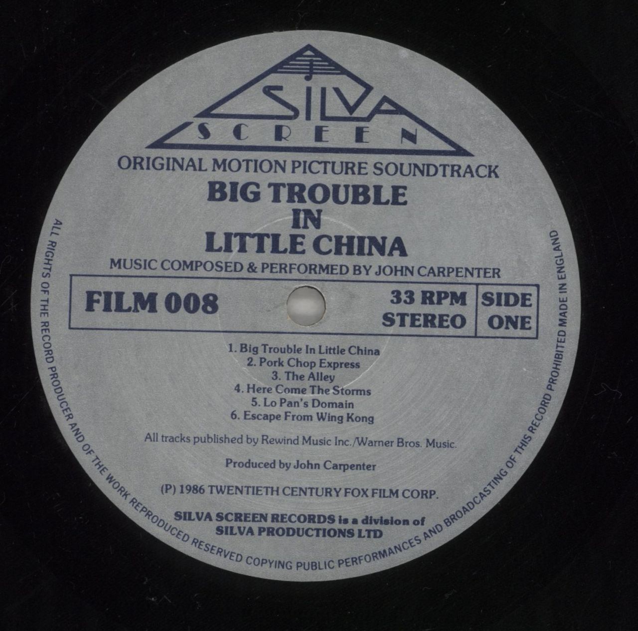 John Carpenter Big Trouble In Little China UK Vinyl LP