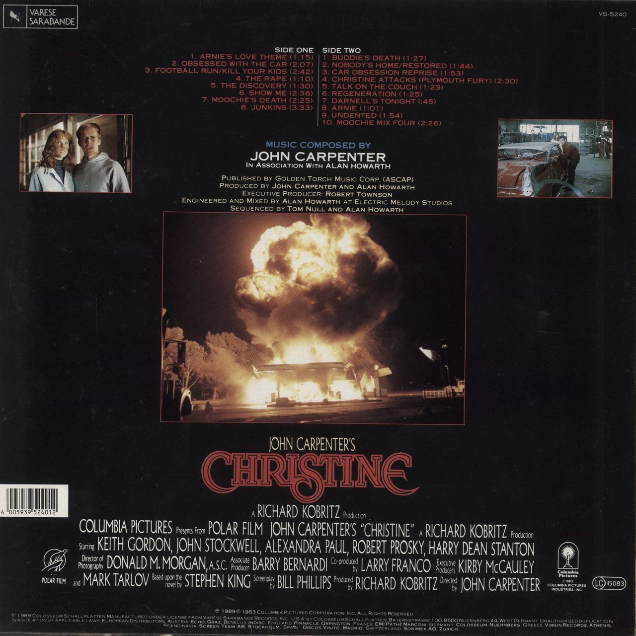 John Carpenter Christine UK Vinyl LP