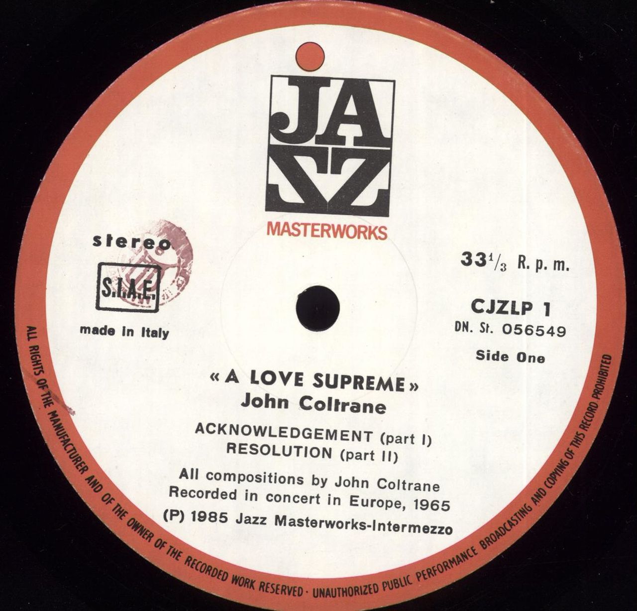 John Coltrane A Love Supreme Italian Vinyl LP