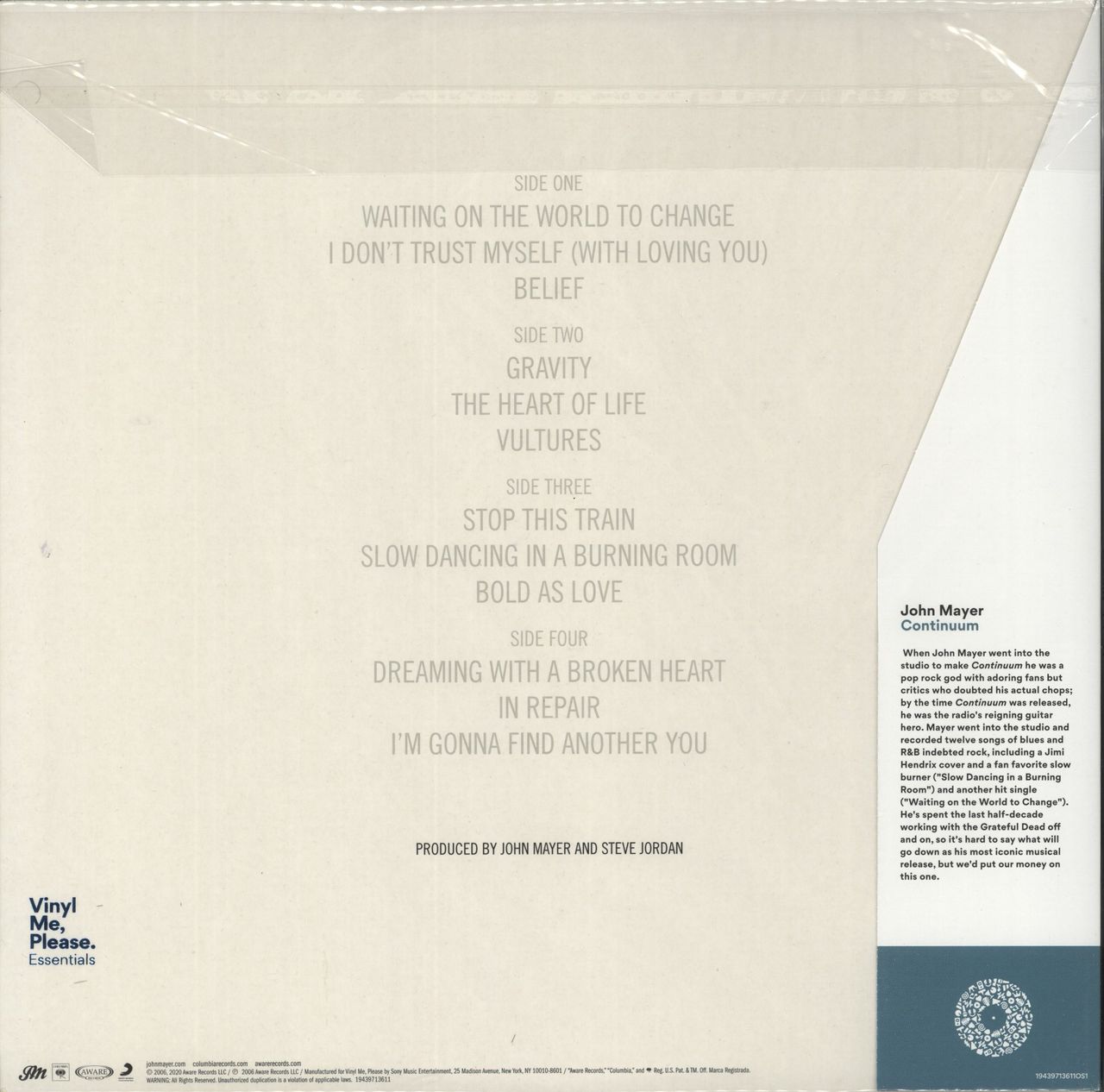 John Mayer Continuum - Turquoise Vinyl UK 2-LP vinyl set