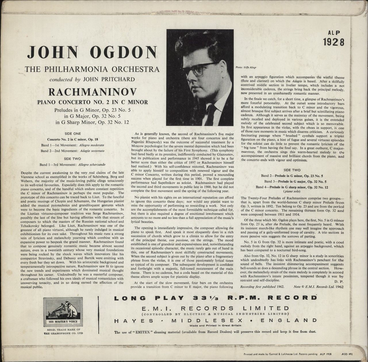 John Ogdon Rachmaninov Piano Concerto No. 2 in C Minor UK Vinyl LP