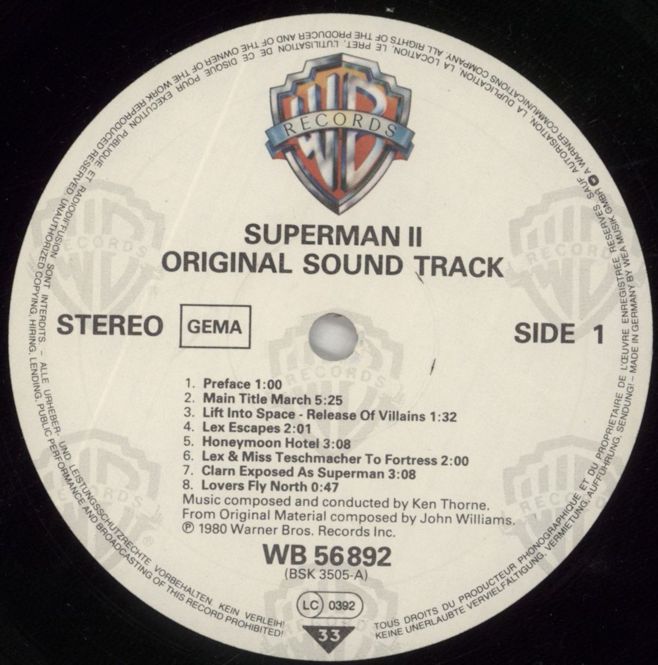 John Williams (Composer) Superman II German Vinyl LP