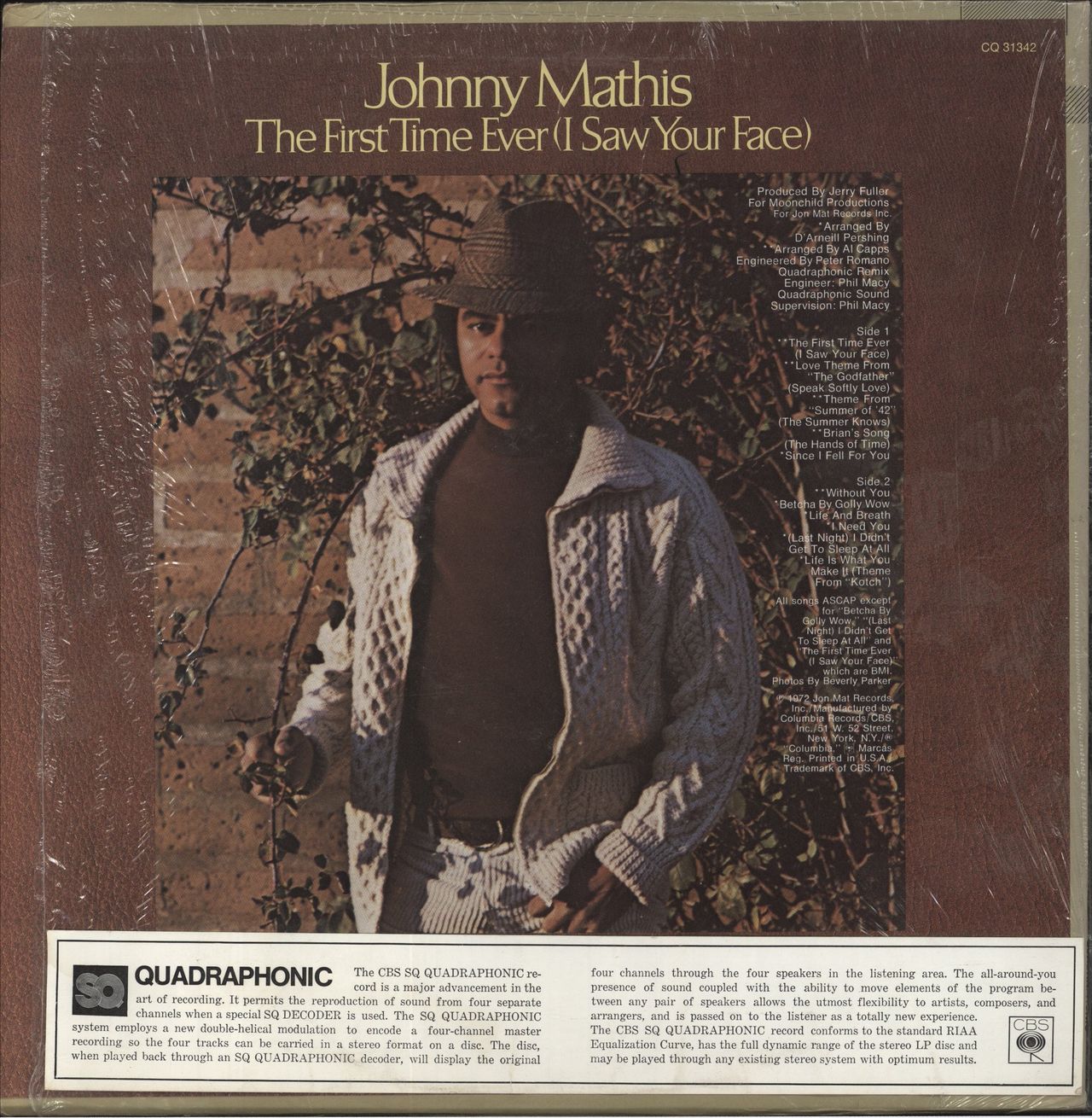 Johnny Mathis The First Time Ever (I Saw Your Face) - Quadraphonic US Vinyl LP