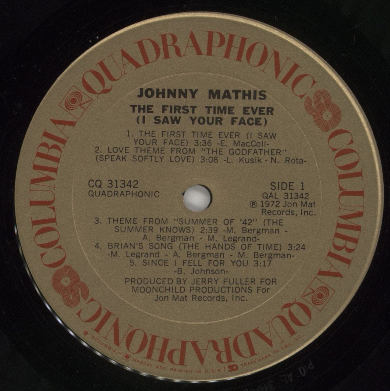 Johnny Mathis The First Time Ever (I Saw Your Face) - Quadraphonic US Vinyl LP