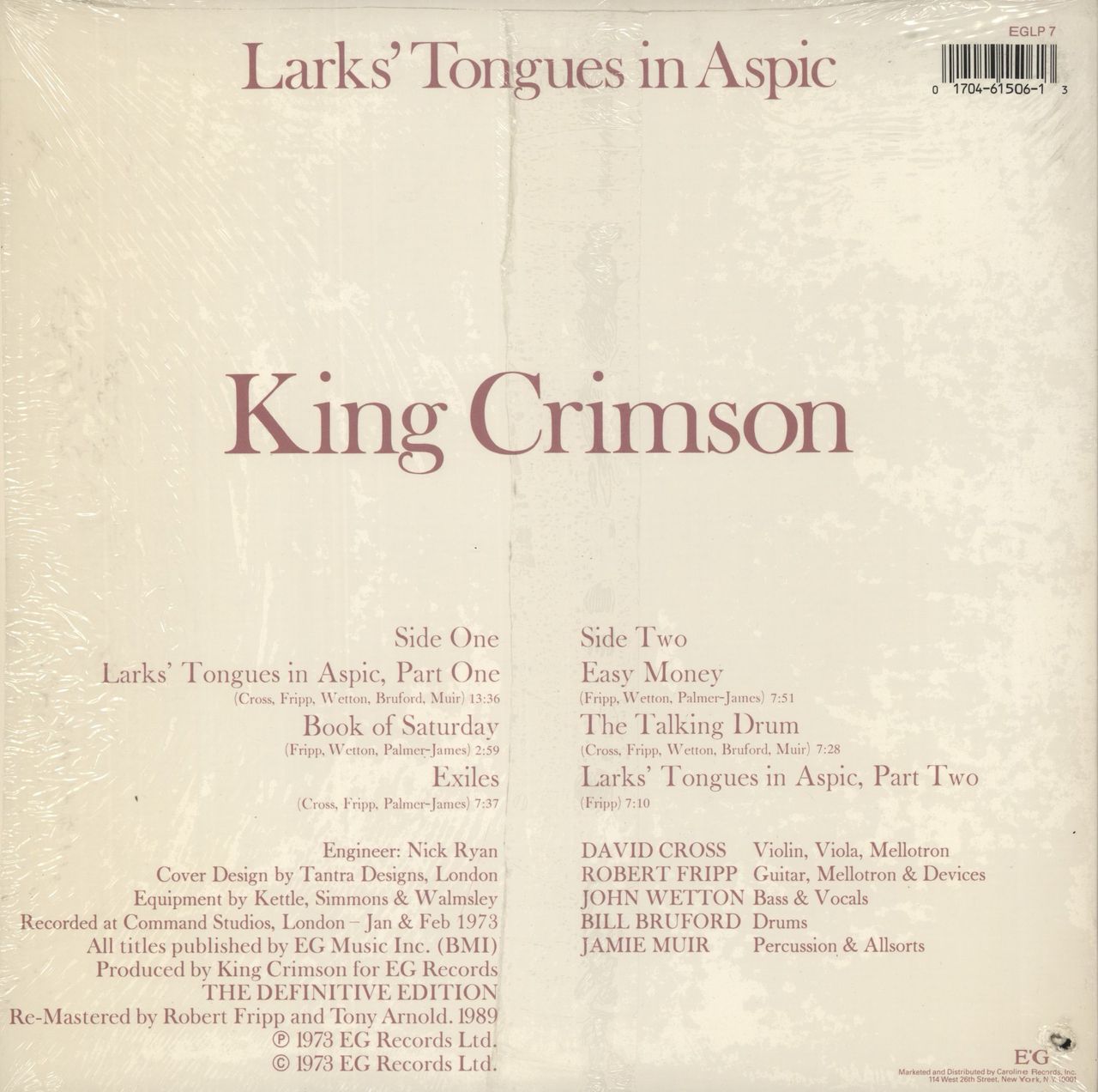 King Crimson Larks' Tongues In Aspic - stickered shrink US Vinyl LP