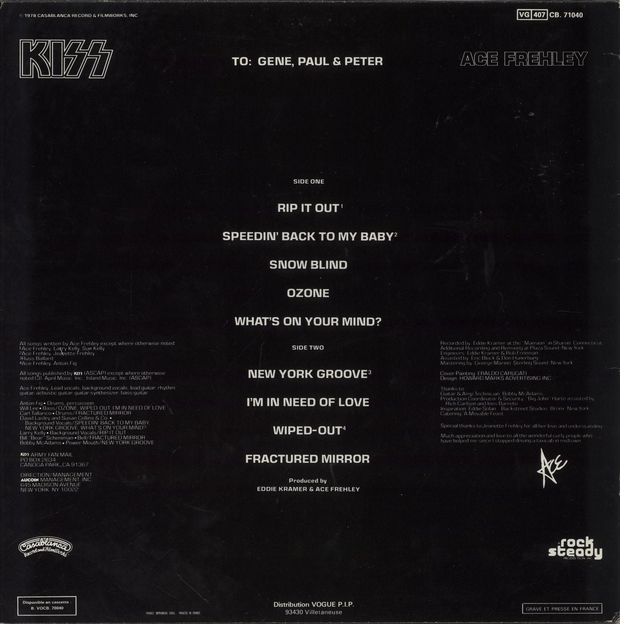 Kiss Ace Frehley French Vinyl LP