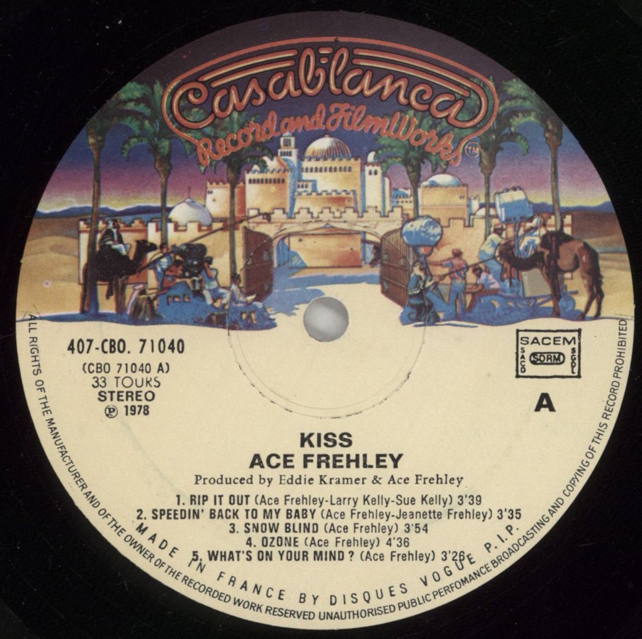 Kiss Ace Frehley French Vinyl LP
