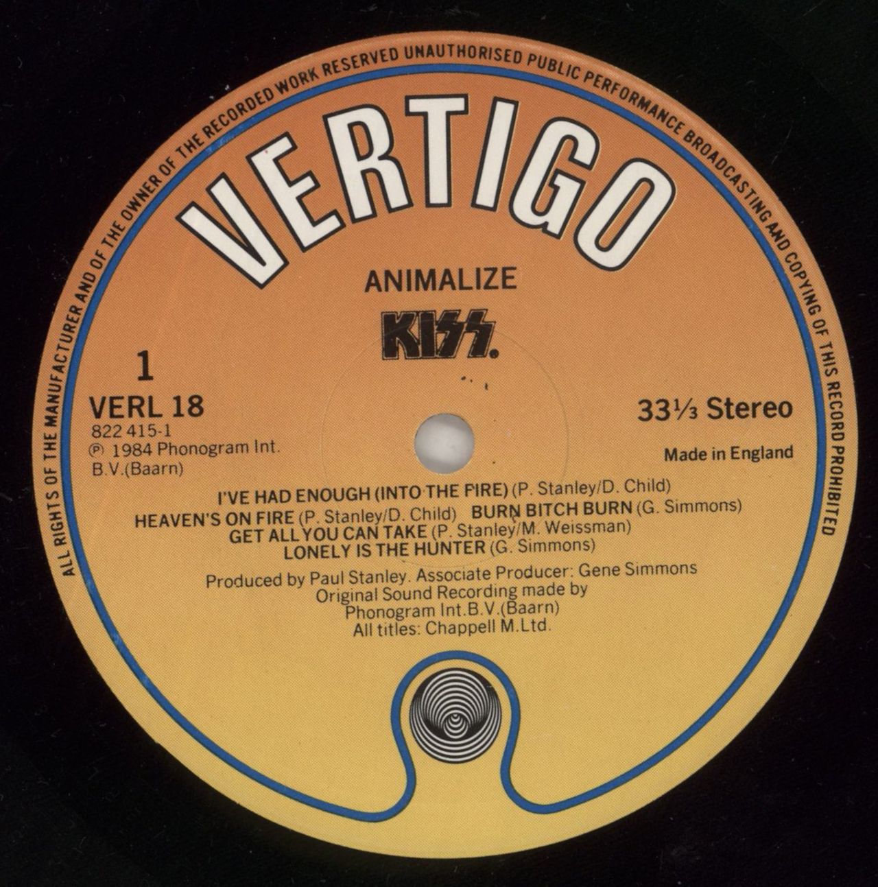 Kiss Animalize UK Promo Vinyl LP