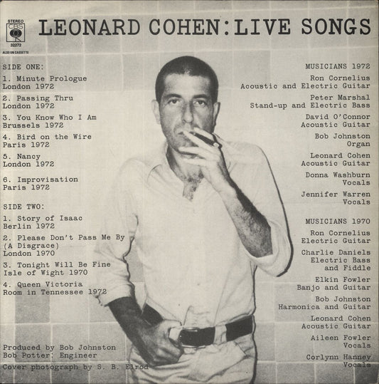 Leonard Cohen Live Songs UK Vinyl LP