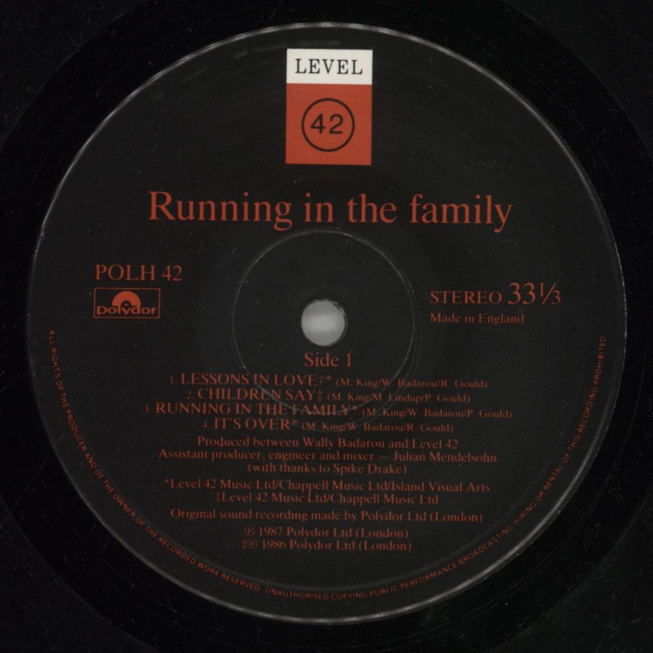 Level 42 Running In The Family - Merch Insert UK Vinyl LP