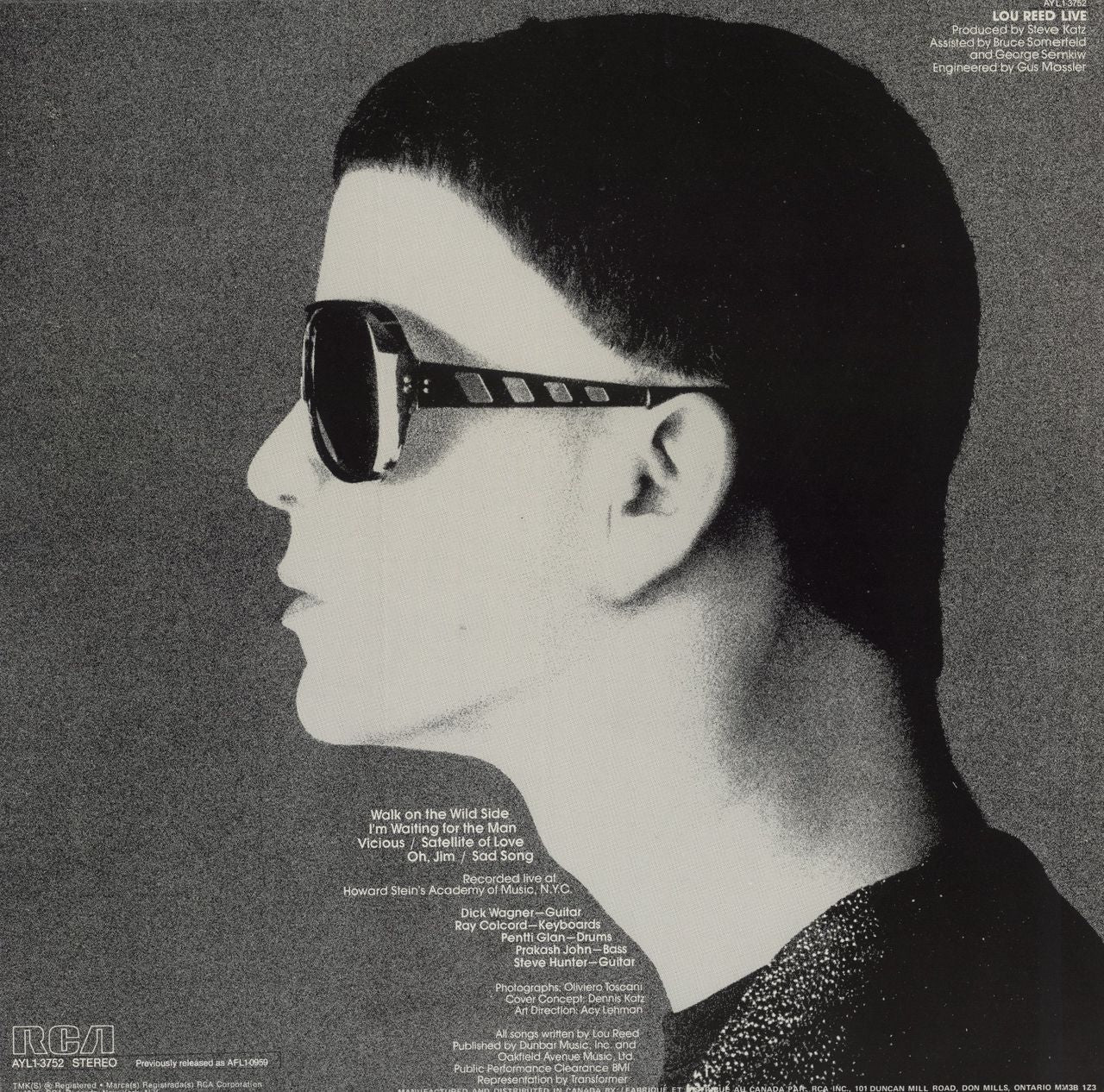 Lou Reed Lou Reed Live Canadian Vinyl LP