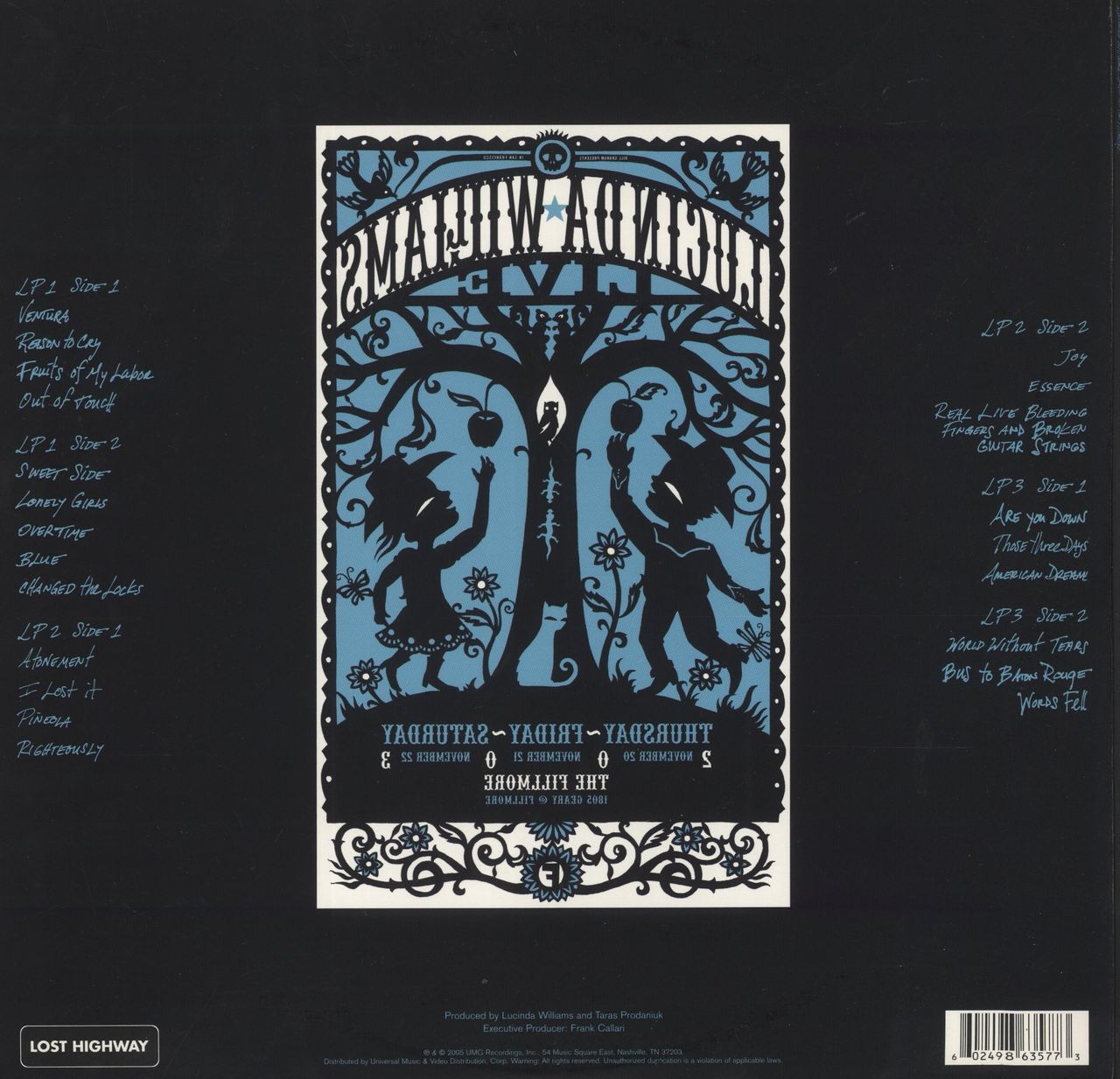 Lucinda Williams Live @ The Fillmore US 3-LP vinyl set