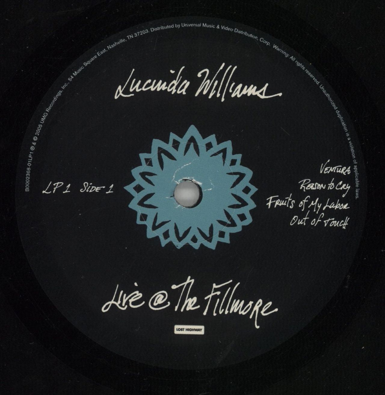 Lucinda Williams Live @ The Fillmore US 3-LP vinyl set