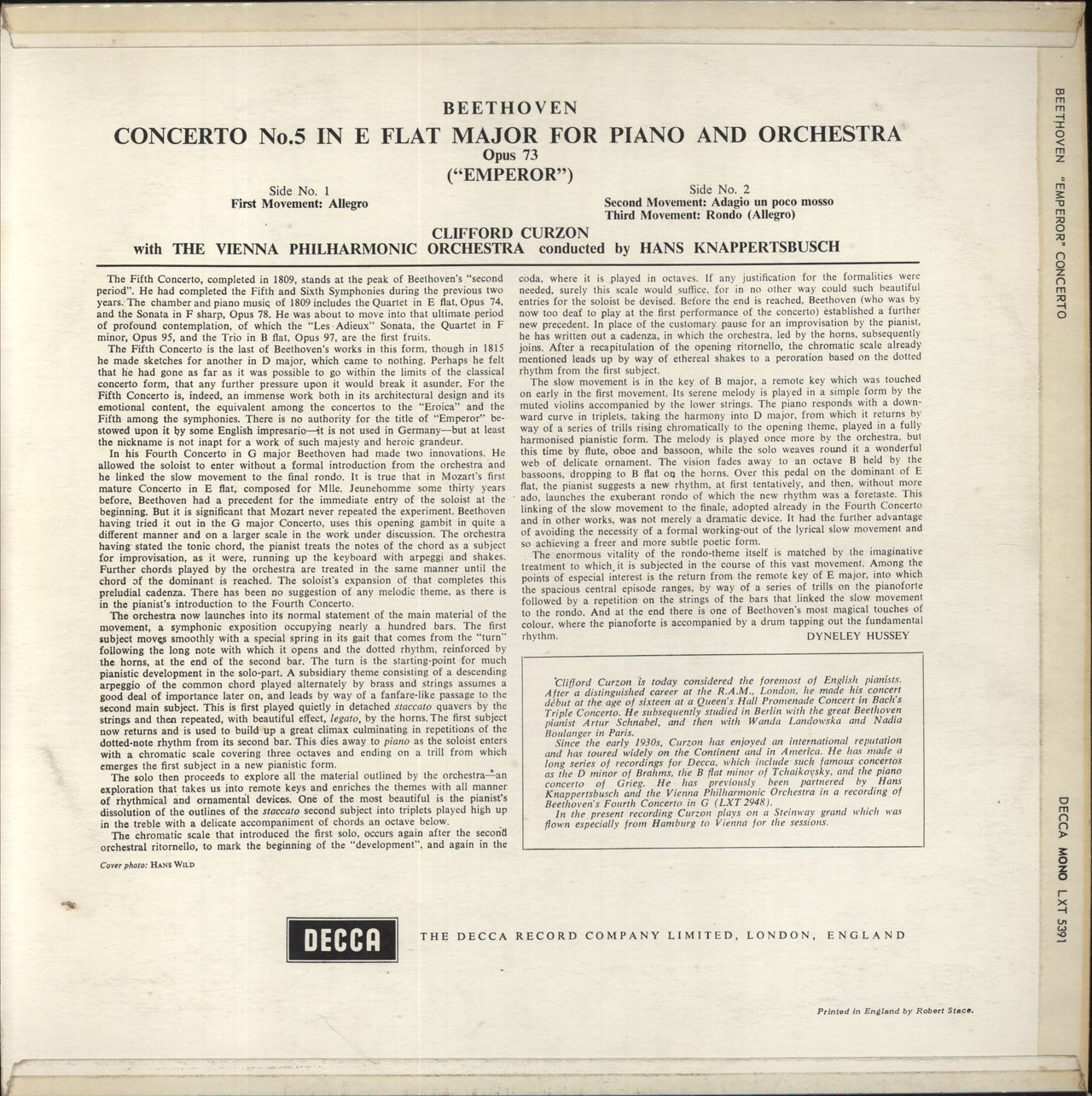 Ludwig Van Beethoven Beethoven: Concerto No.5 IN E Flat Major For Piano And Orchestra, Op.73 "Emperor" UK Vinyl LP