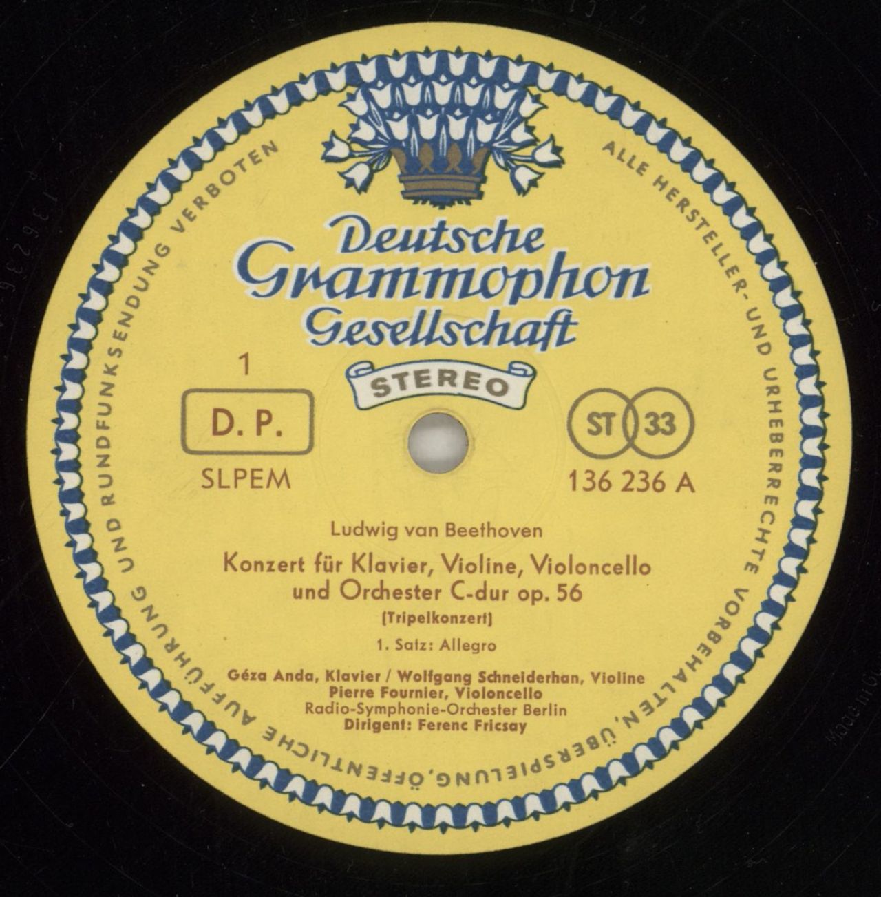 Ludwig Van Beethoven Beethoven: Tripelkonzert = Triple Concerto German Vinyl LP