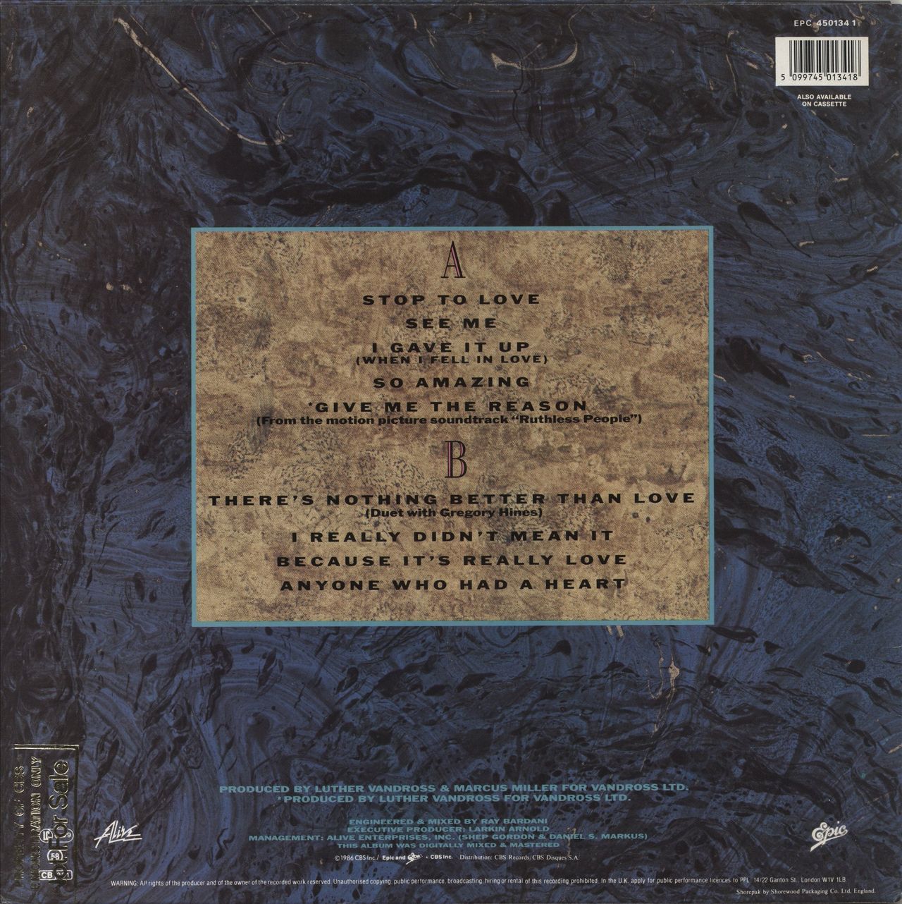 Luther Vandross Give Me The Reason - Gold Promo Stamped UK Vinyl LP