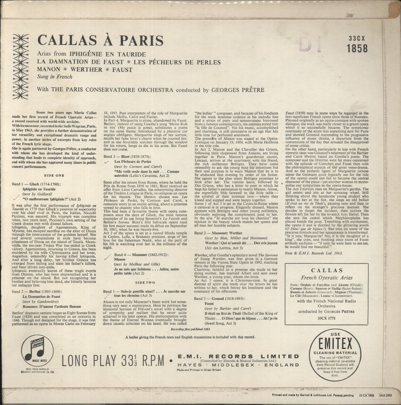 Maria Callas Callas À Paris UK Vinyl LP