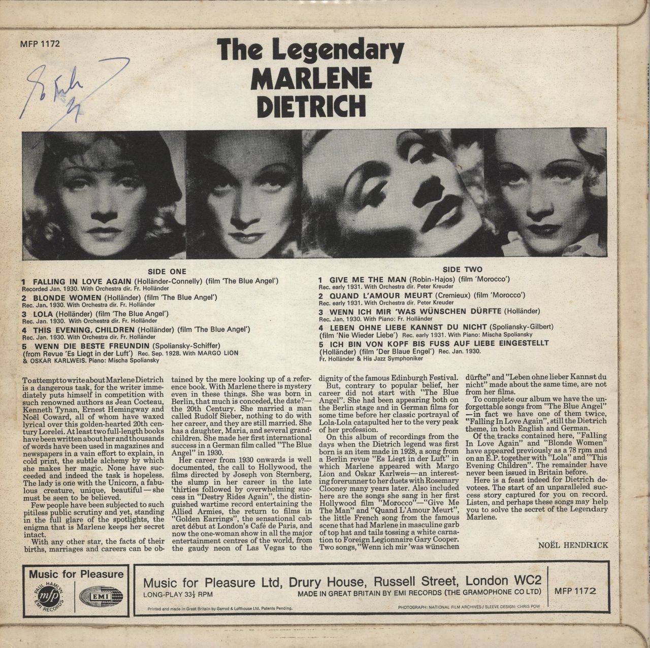 Marlene Dietrich The Legendary Marlene Dietrich UK Vinyl LP