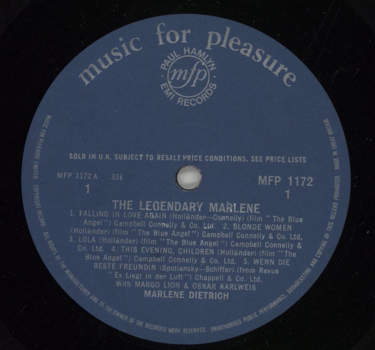 Marlene Dietrich The Legendary Marlene Dietrich UK Vinyl LP