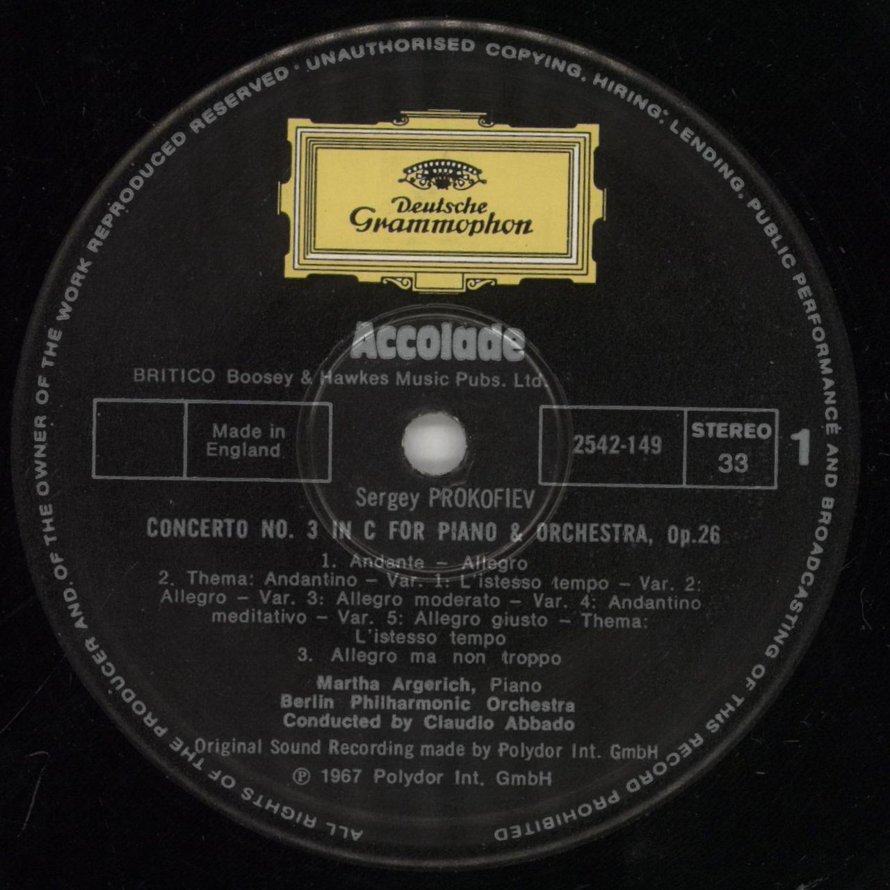 Martha Argerich Prokofiev: Piano Concerto No.3 / Ravel: Piano Concerto In G UK Vinyl LP