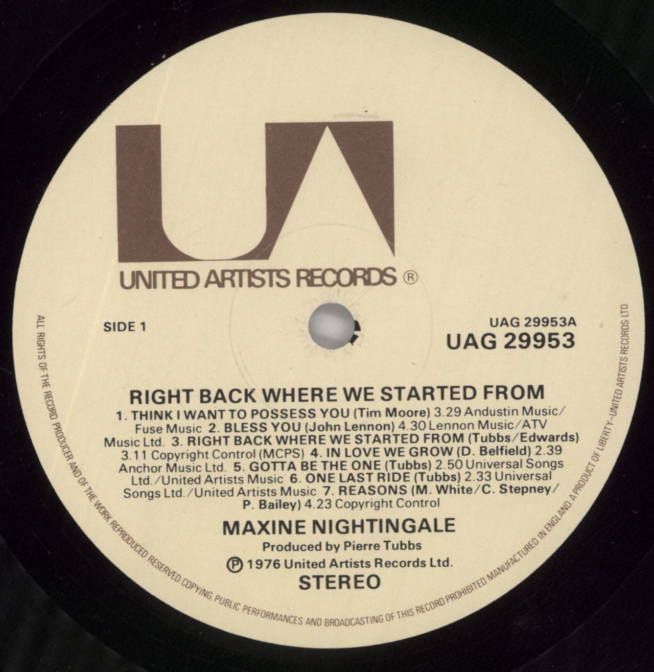 Maxine Nightingale Right Back Where We Started From UK Vinyl LP
