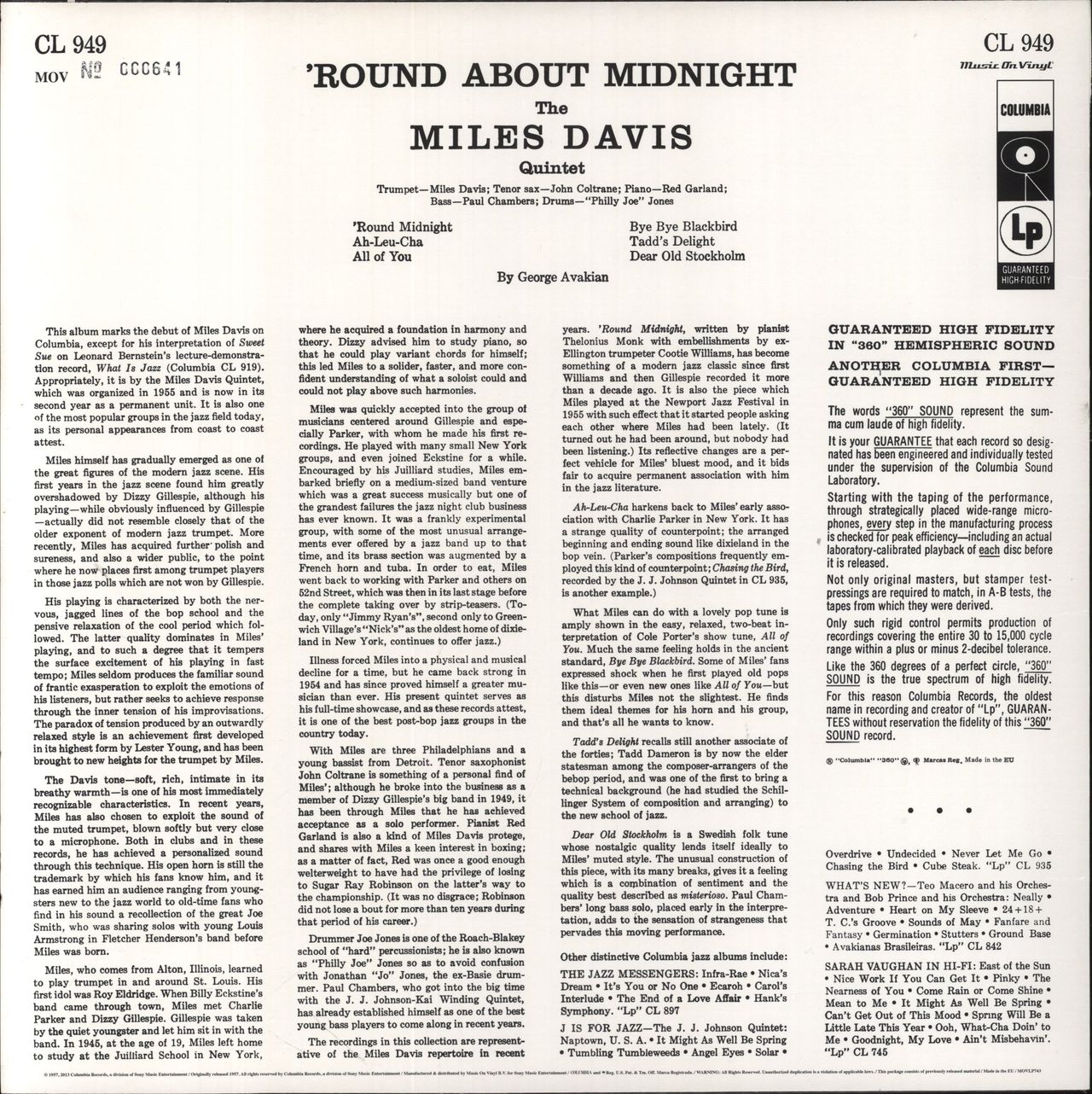 Miles Davis 'Round About Midnight - Record Store Day - EX UK Vinyl LP