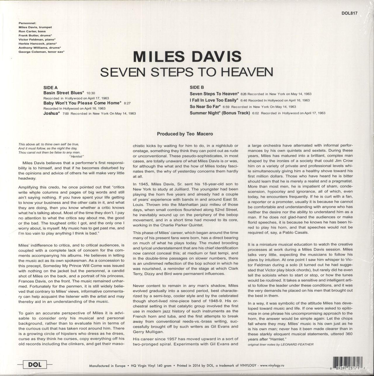 Miles Davis Seven Steps To Heaven - 180gm - Shrink UK Vinyl LP