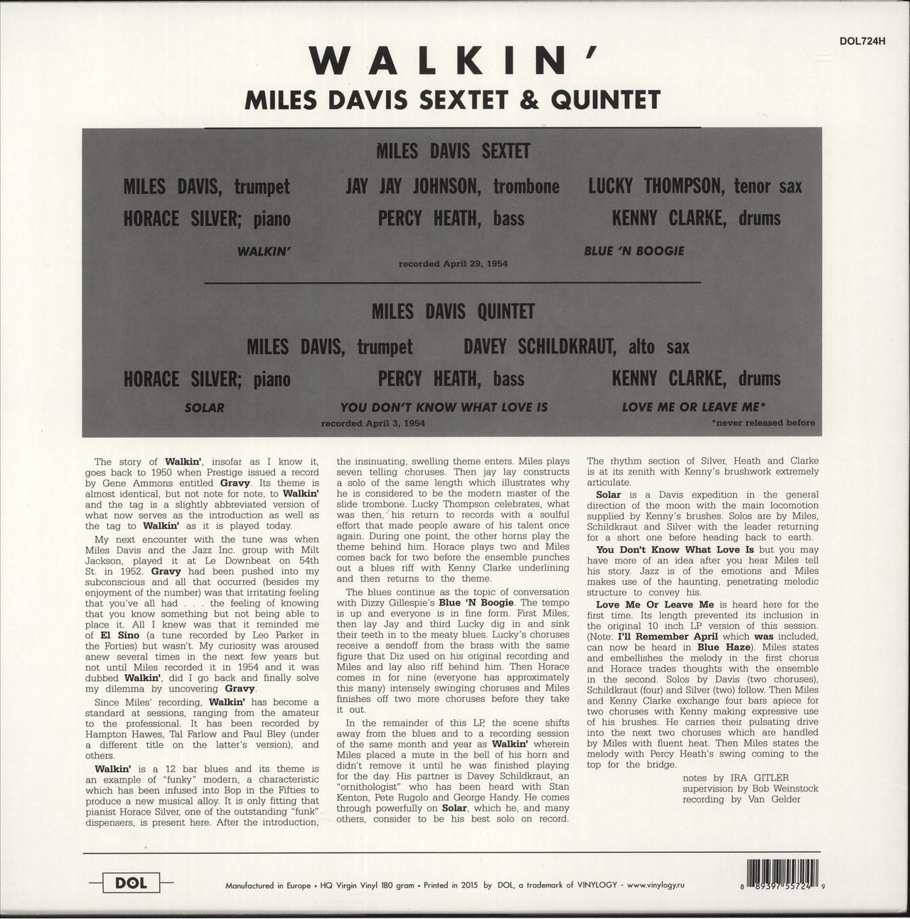 Miles Davis Walkin' - 180 Gram - EX UK Vinyl LP
