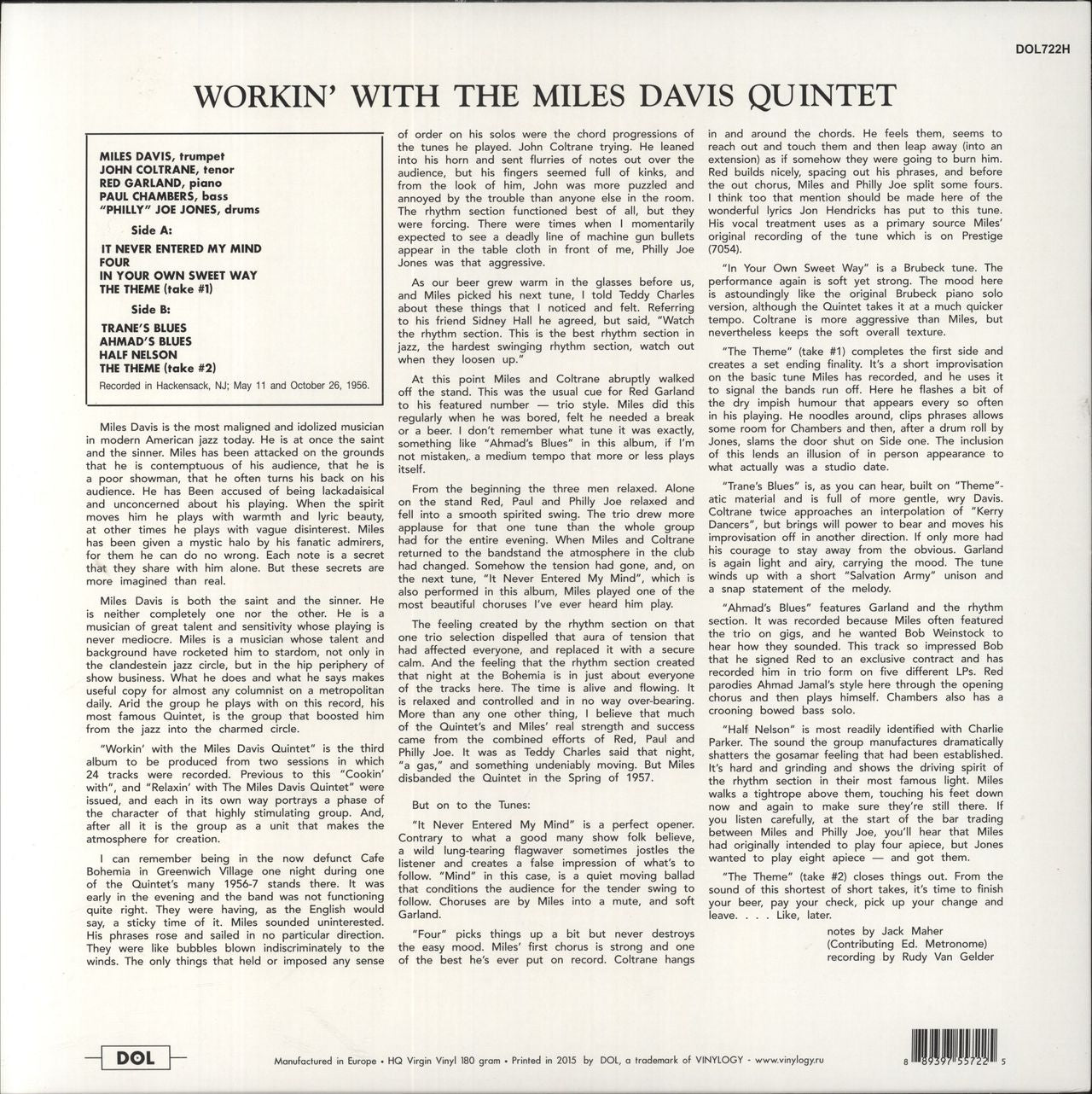 Miles Davis Workin' With The Miles Davis Quintet - 180gm Vinyl UK Vinyl LP