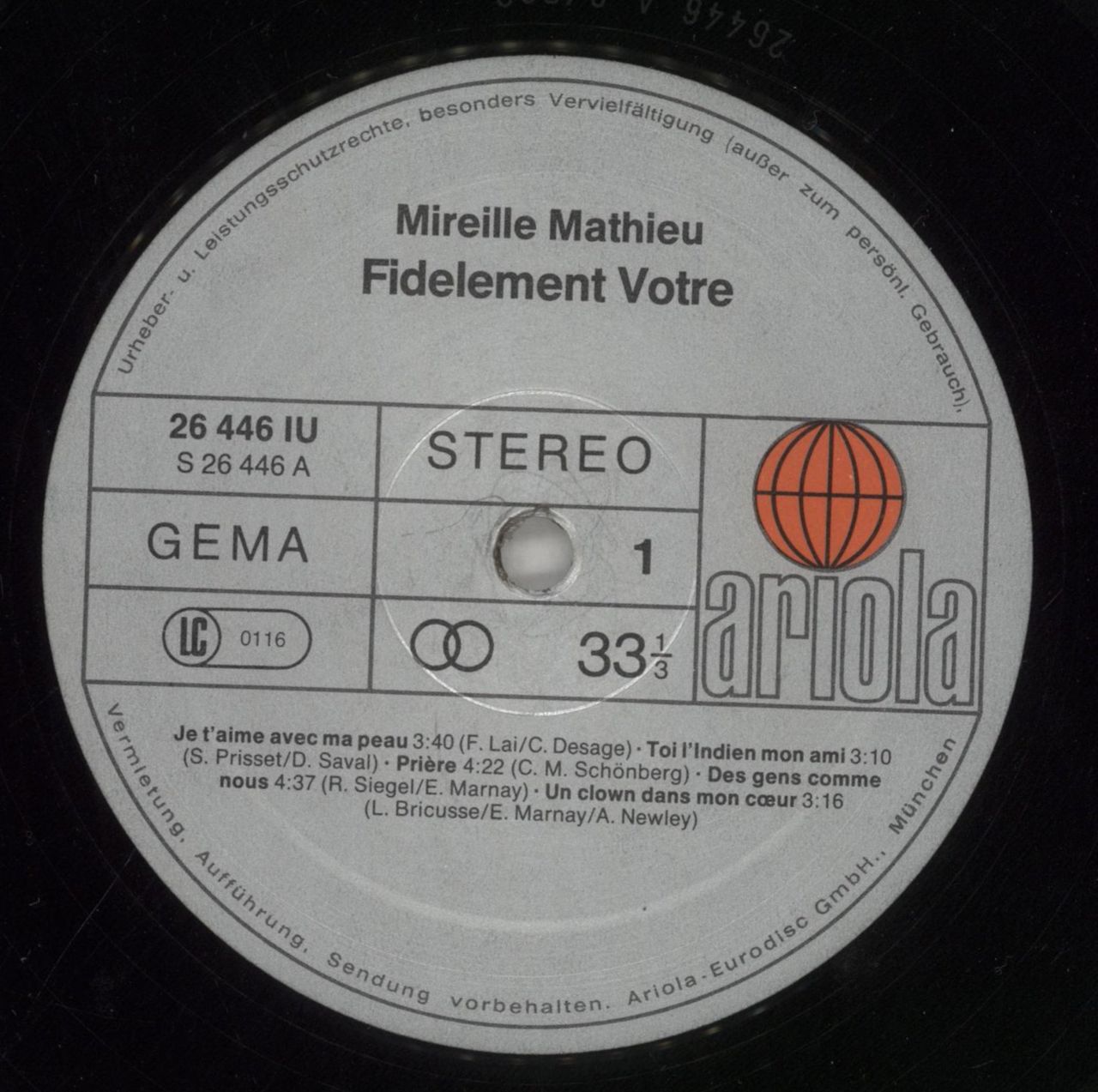 Mireille Mathieu Fidèlement Votre German Vinyl LP