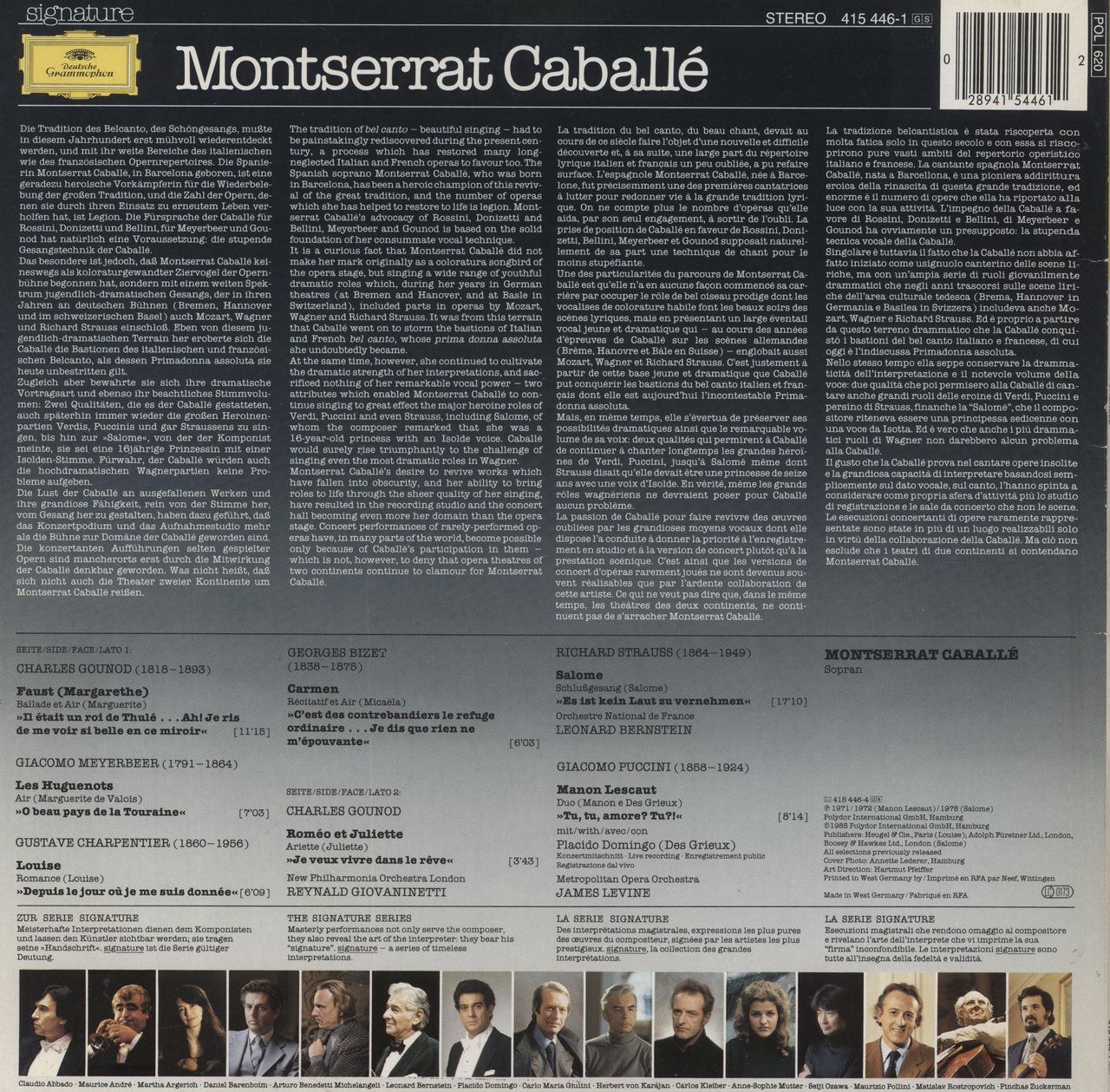 Montserrat Caballe Carmen Faust (Margarethe) Les Huguenots Louise •Manon Lescaut Roméo Et Juliette • Salome German Vinyl LP
