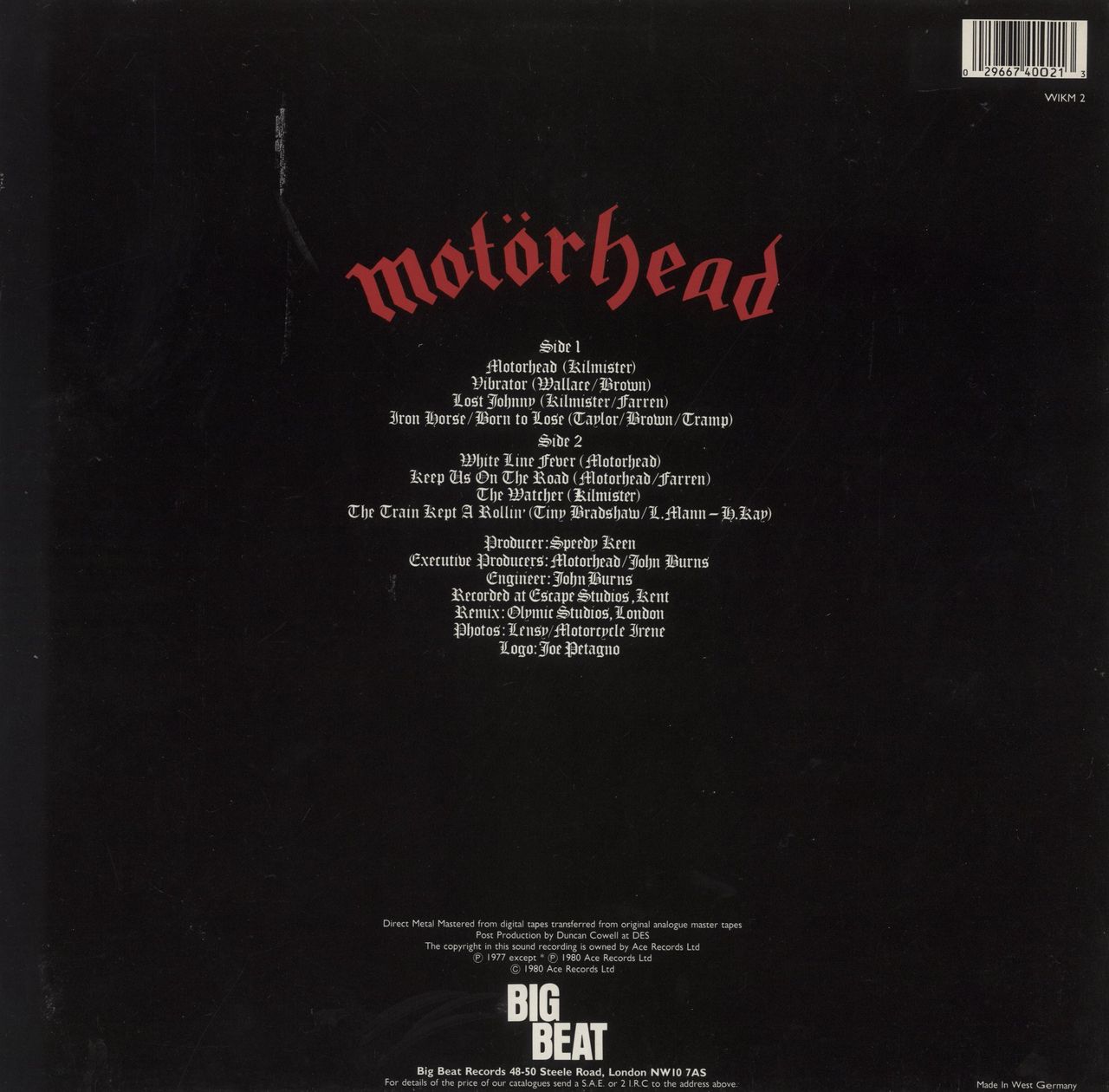 Motorhead Motorhead German Vinyl LP