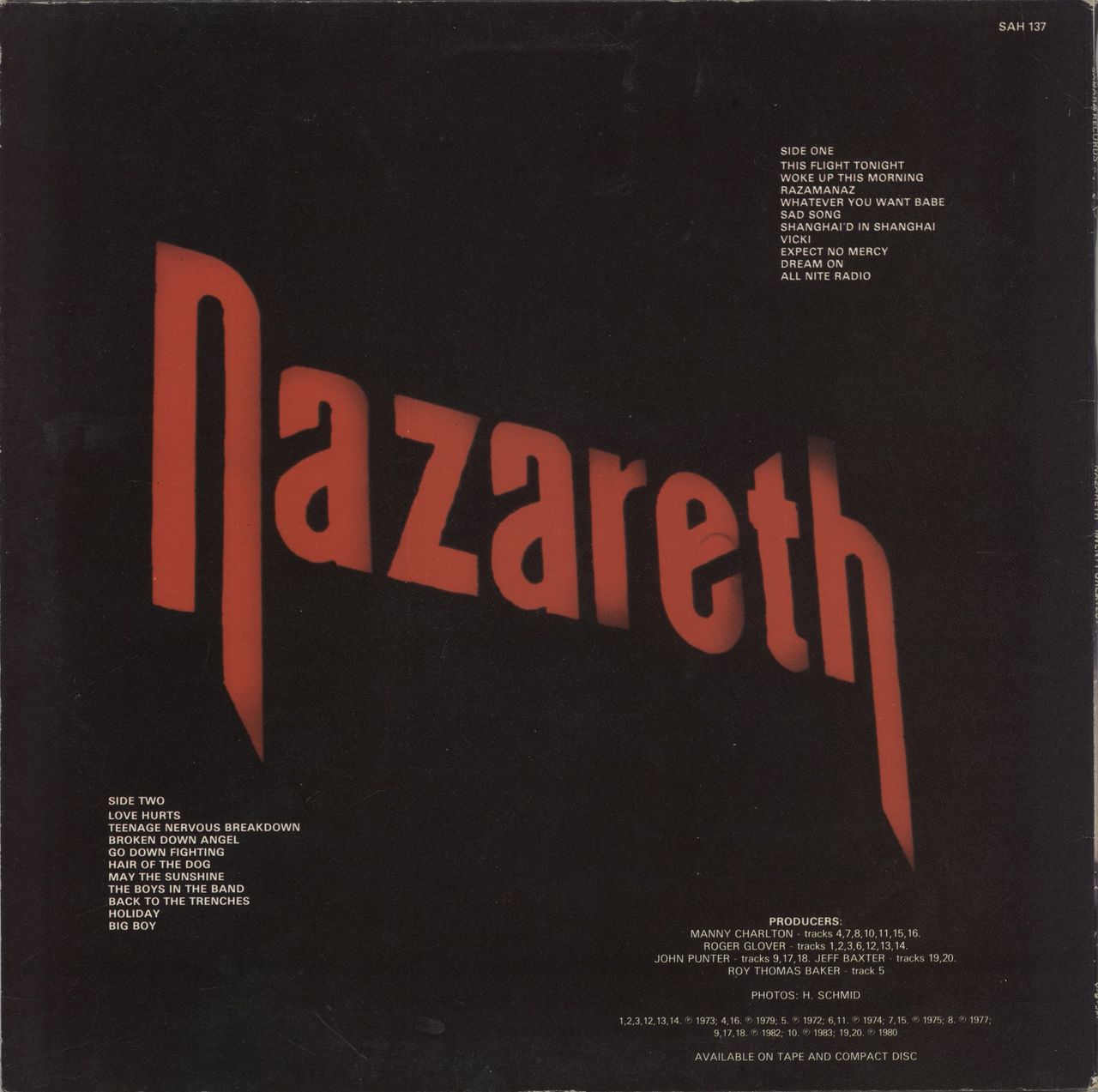Nazareth 20 Greatest UK Vinyl LP