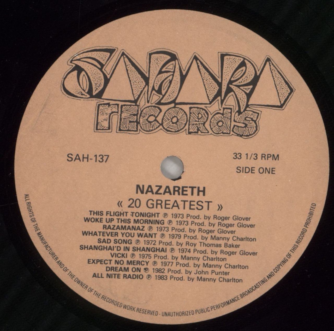 Nazareth 20 Greatest UK Vinyl LP