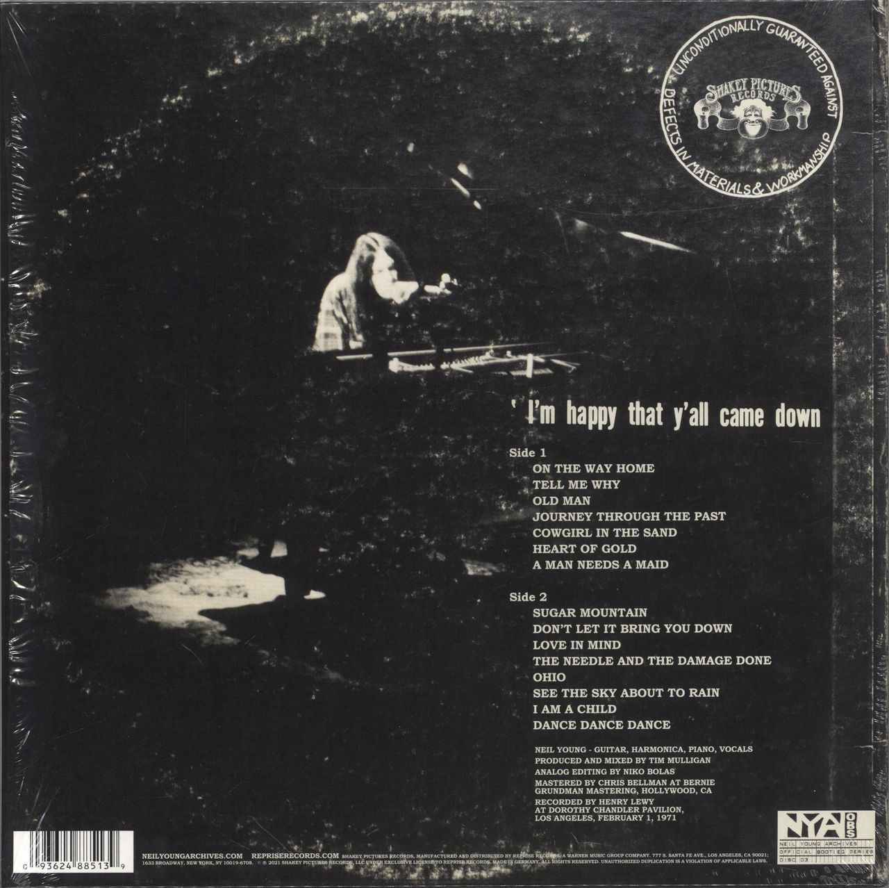 Neil Young Dorothy Chandler Pavilion 1971 - stickered shrink UK Vinyl LP