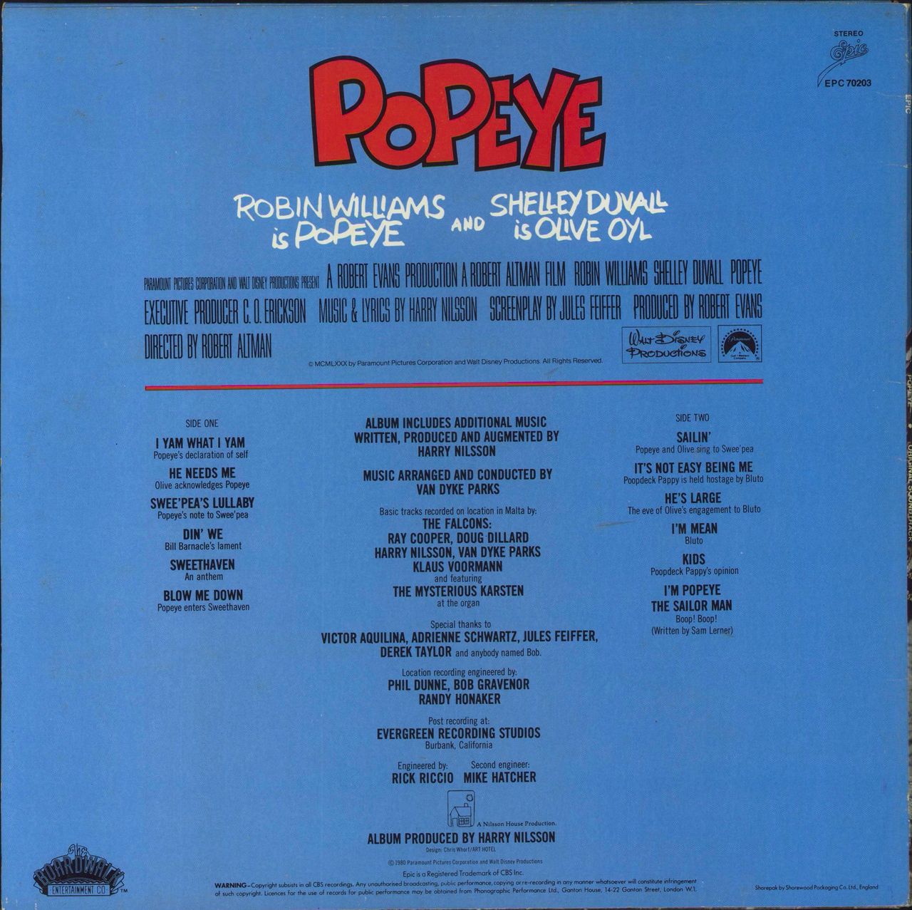 Original Soundtrack Popeye UK Vinyl LP