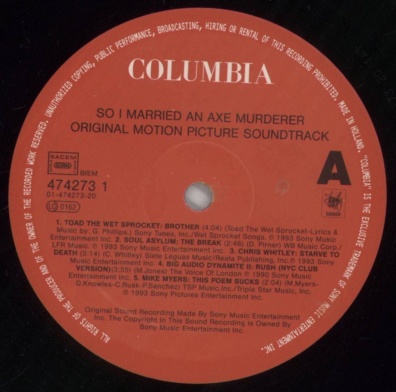 Original Soundtrack So I Married An Axe Murderer UK Vinyl LP