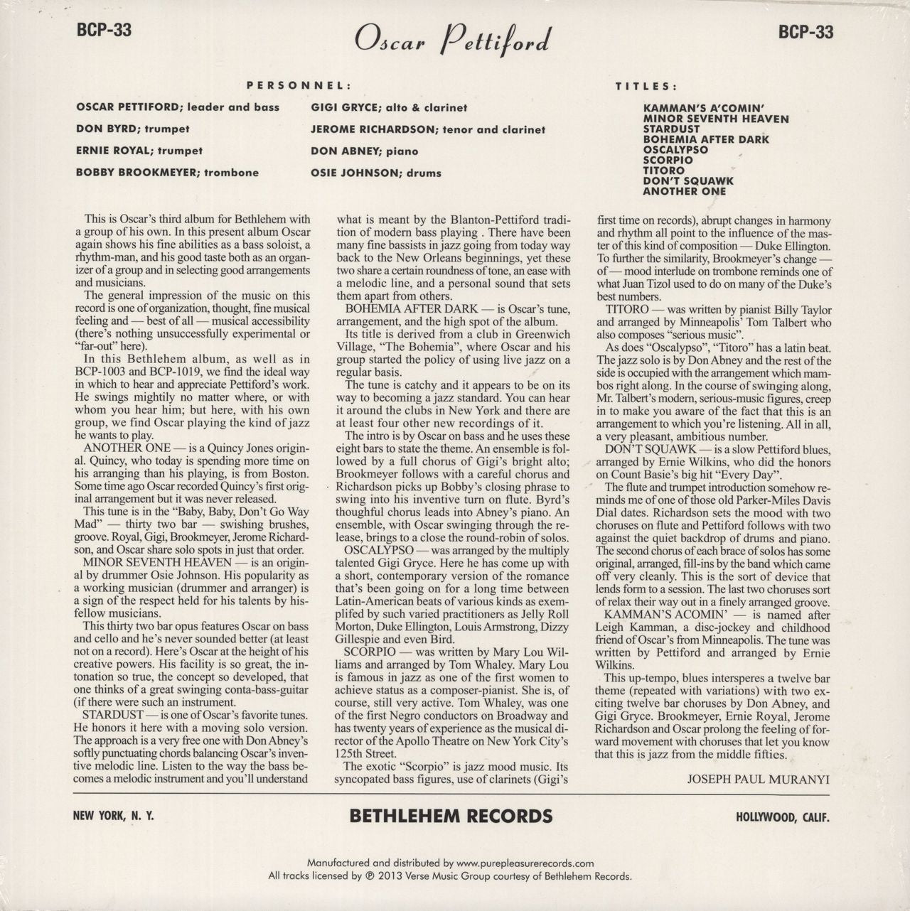Oscar Pettiford Volume 2 UK Vinyl LP