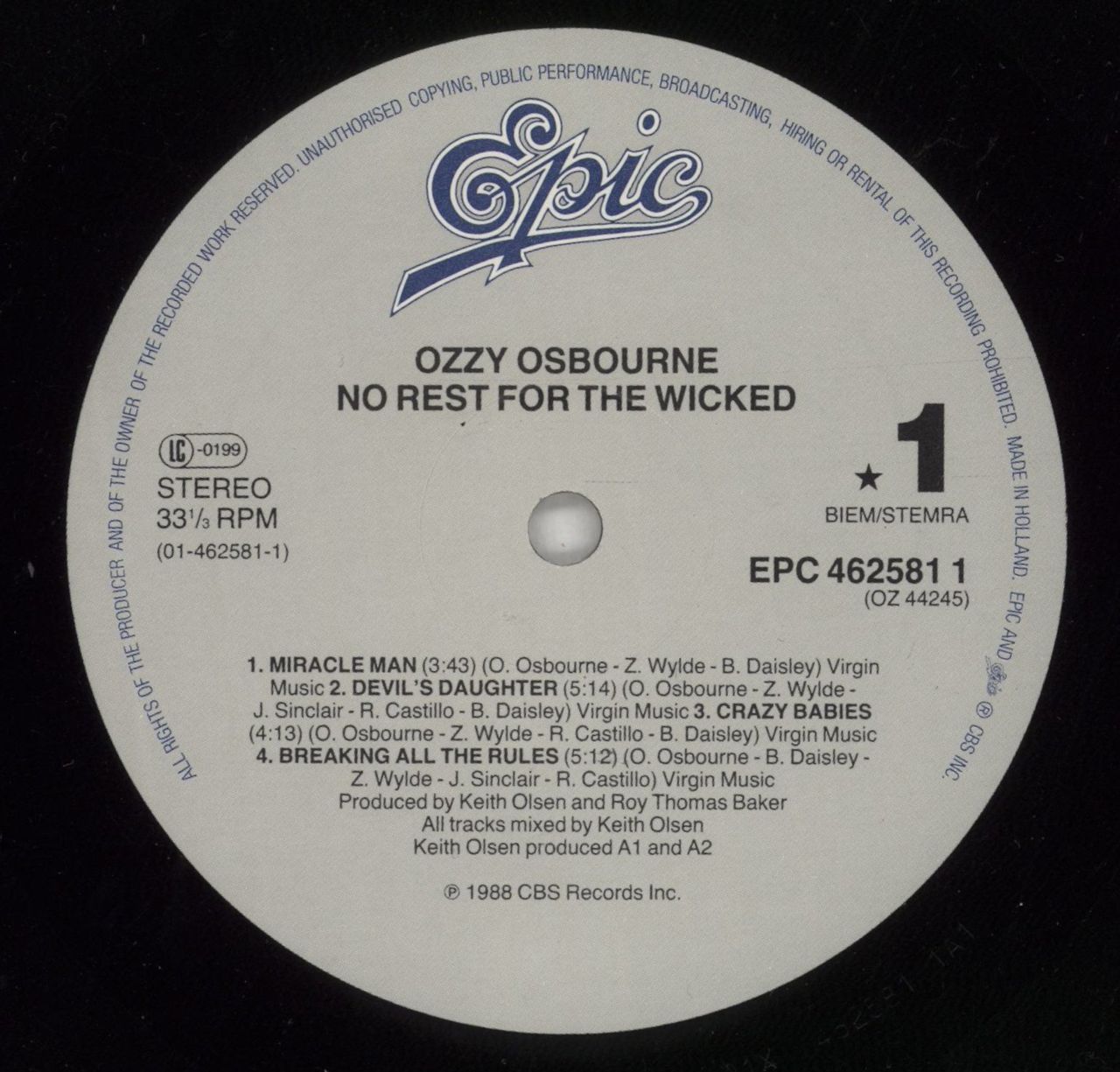 Ozzy Osbourne No Rest For The Wicked UK Vinyl LP