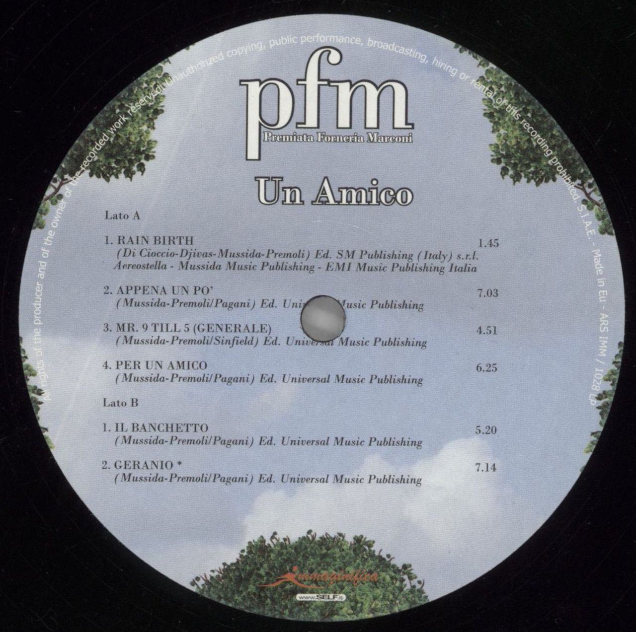 P.F.M. Un Amico Italian Vinyl LP