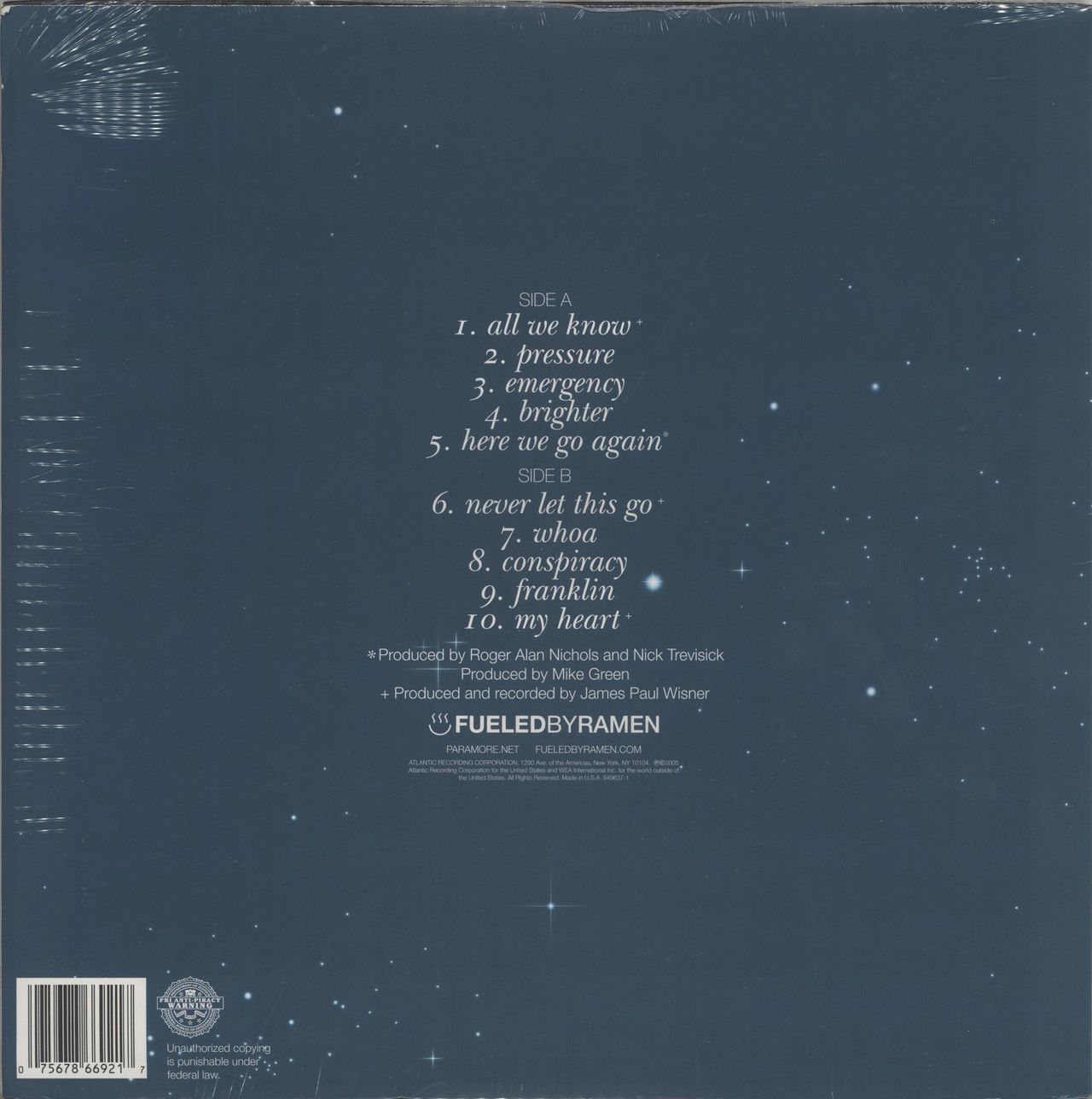 Paramore All We Know Is Falling UK Vinyl LP