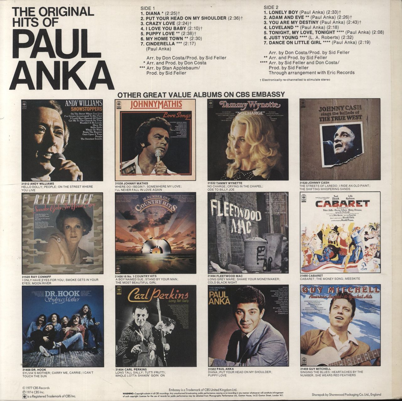 Paul Anka The Original Hits Of Paul Anka UK Vinyl LP