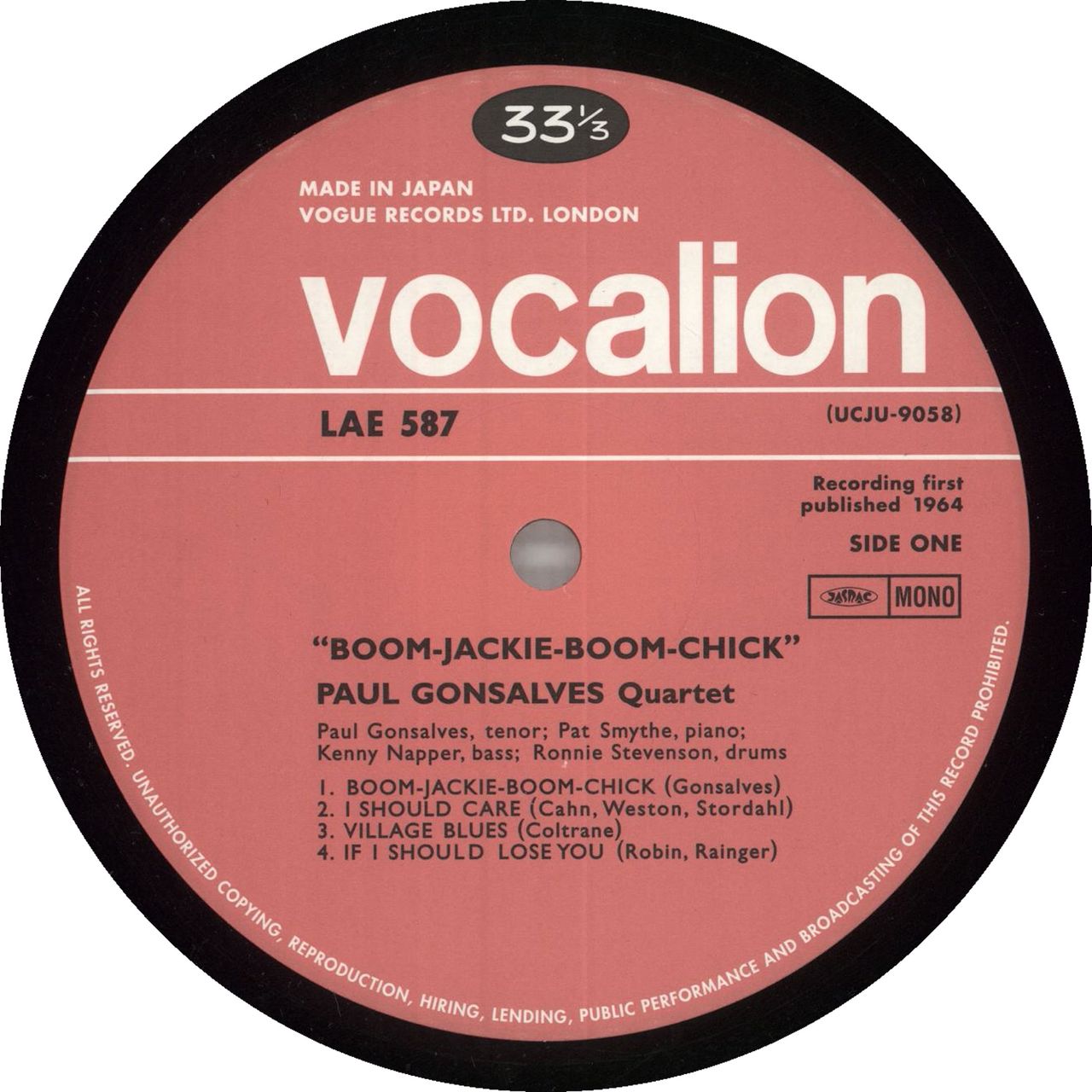 Paul Gonsalves Boom-Jackie-Boom-Chick - 200gm Japanese Vinyl LP