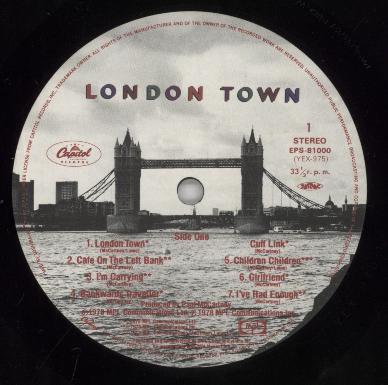 Paul McCartney and Wings London Town Japanese Vinyl LP