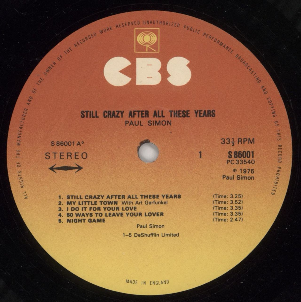 Paul Simon Still Crazy After All These Years - 2nd UK Vinyl LP