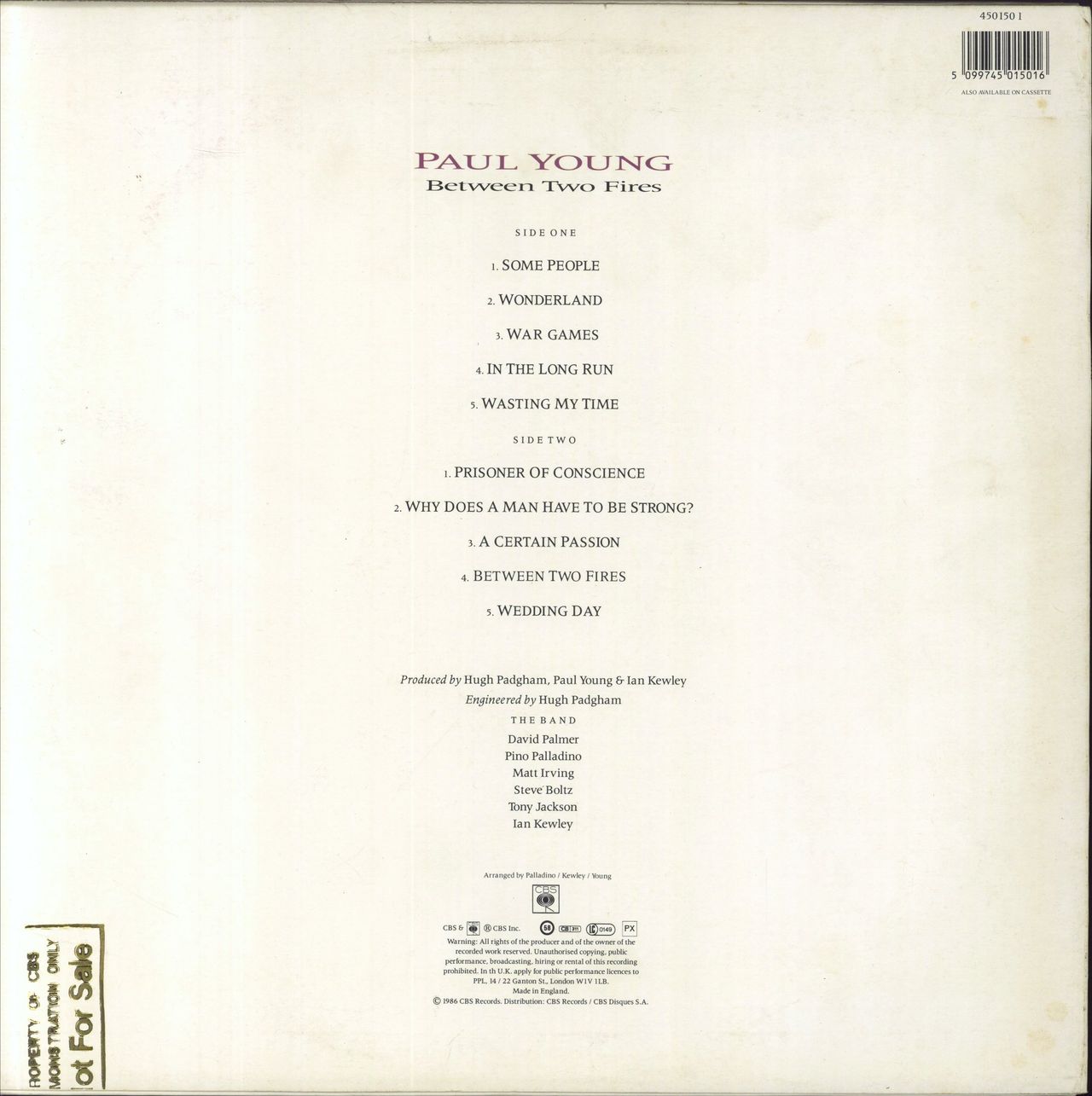 Paul Young Between Two Fires - Promo Stamped Sleeve UK Vinyl LP