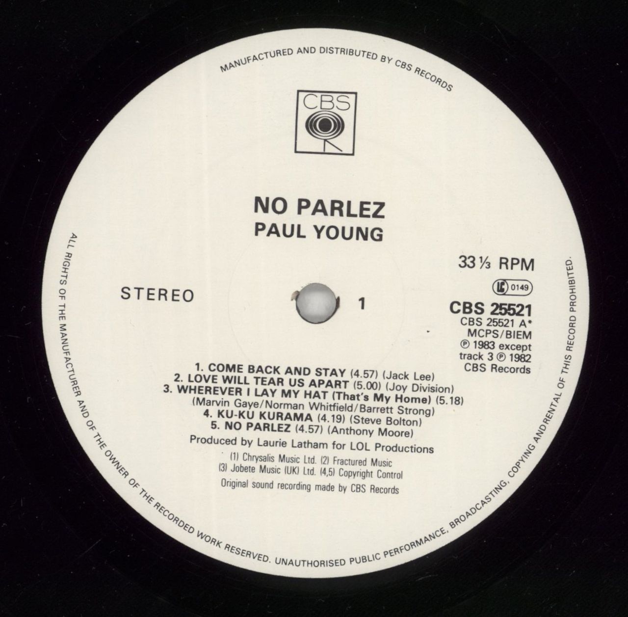 Paul Young No Parlez + Inner UK Vinyl LP